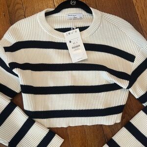 Bershka Black and White Striped Knit Top